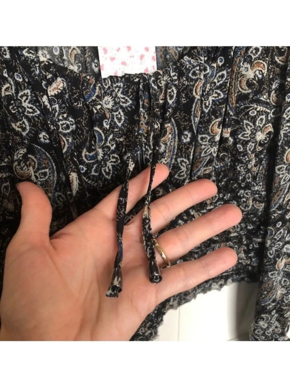 Free People Lolita Paisley Peasant Blouse Dark Combo Smocked Boho Top *M